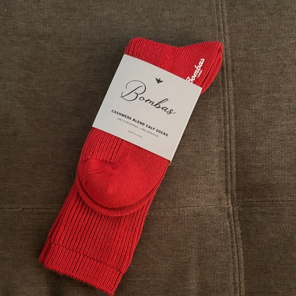 Bombas Red Cashmere-Blend Calf Socks- Large
